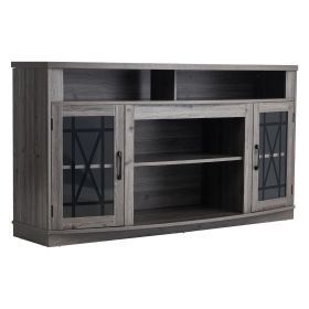 TV Stand for TVs up to 65 inch, Farmhouse Entertainment Center with Light Strip, Wooden TV Cabinet Storage with Glass Doors and Adjustable Shelve