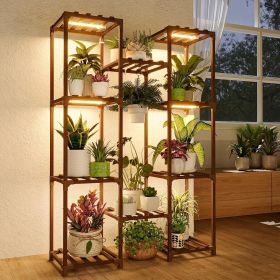Plant Stand with Grow Light Plant Shelf for Mutiple Pots Large Plant Holder for Living Room Patio Boho Home Decor for Gardening Warm Light