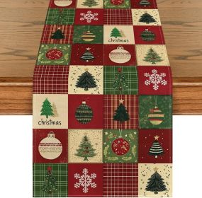 Xmas Tree Gift Party Atmosphere 210 GSM Christmas Table Runner, Winter Kitchen Dining Table Decoration for Home Party Decor 13x72 Inch