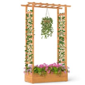 70" Tall Pine Wood Raised Garden Bed With Trellis & Flat Roof, Open-Ended Base Planter For Climbing Plants/Vegetables (Option: Defaulttitle)
