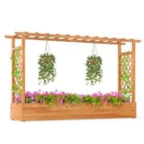 Wooden Raised Garden Bed With Trellis & Flat Roof, Open-Ended Base Planter Box For Climbing Plants/Vegetables/Flowers (Option: Defaulttitle)