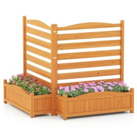 2-Panel No-Dig Fir Wood Privacy Fence With Planter Boxes, AC Unit/Trash Can Screen For Outdoor Patio (Option: Defaulttitle)