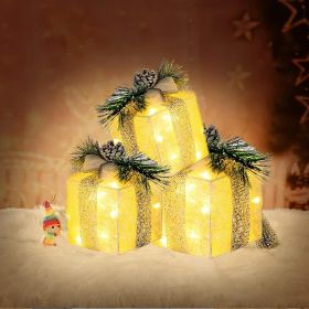 Set of 3 Christmas Lighted Gift Boxes (Color: Warm White)